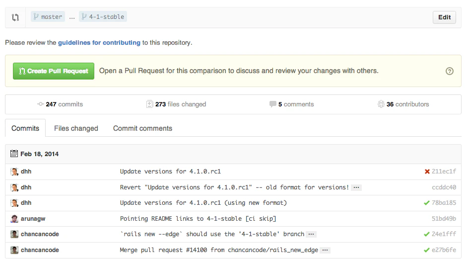Rails branch compare example