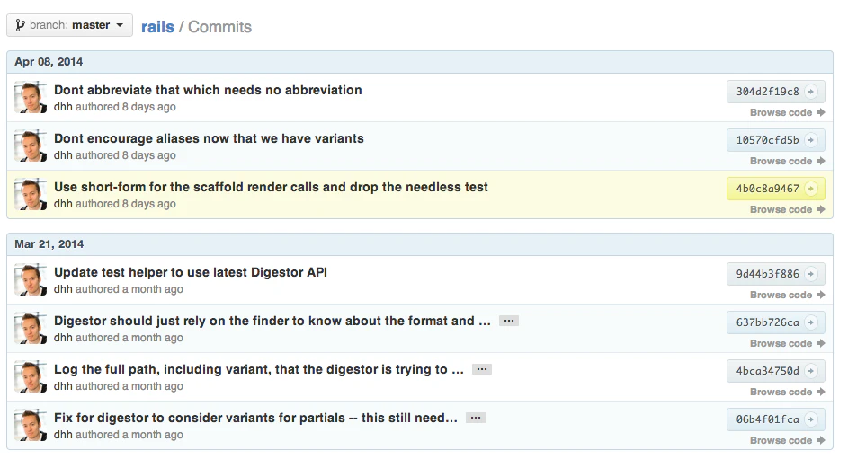 DHH commit history