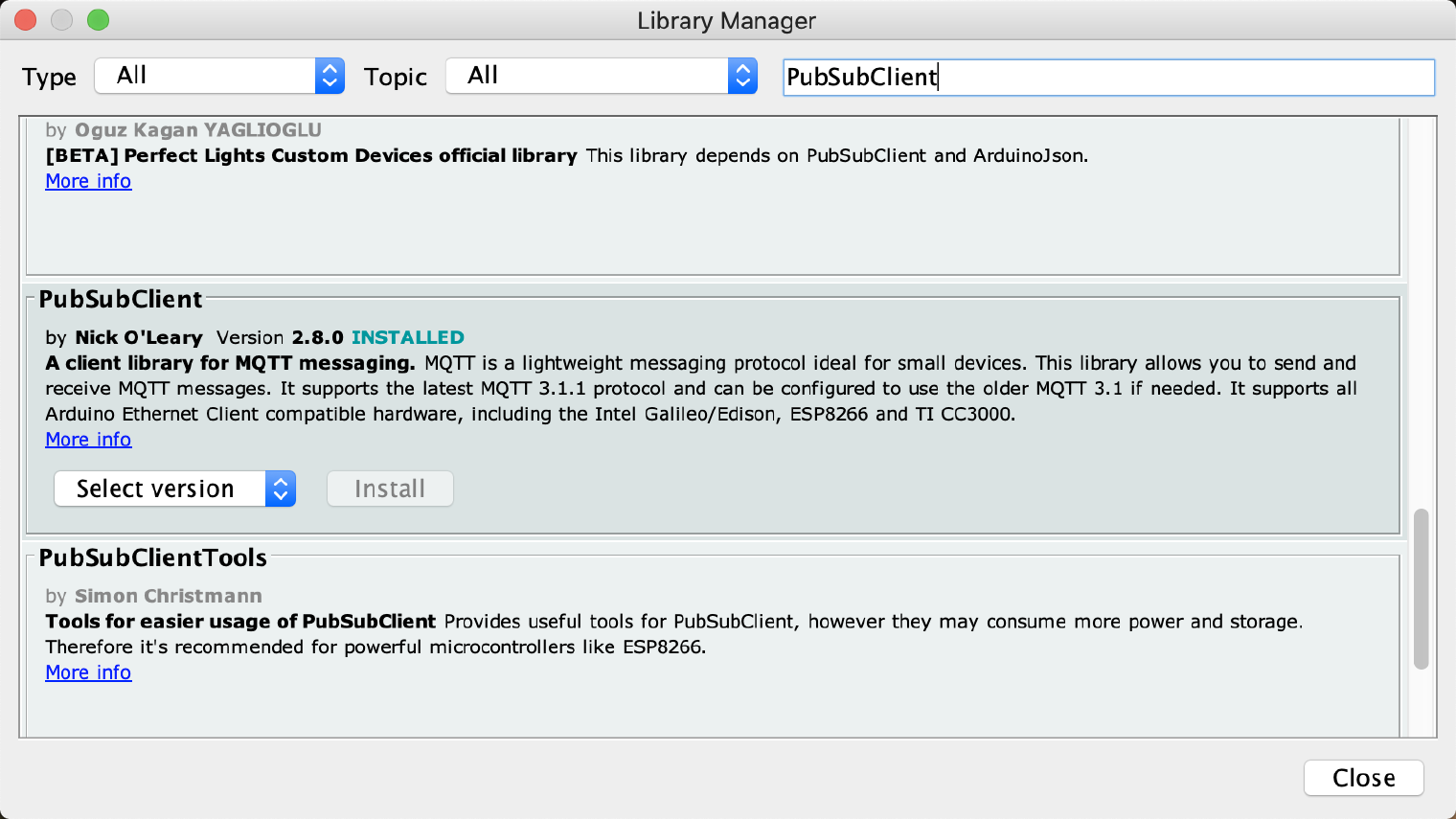 PubSubClientのインストール