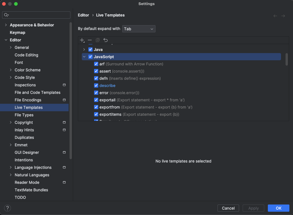 トグルを開いたSettings画面
