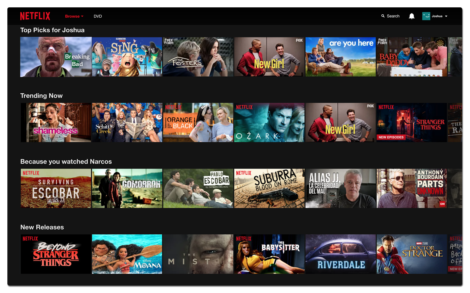  An example of a personalized Netflix homepag