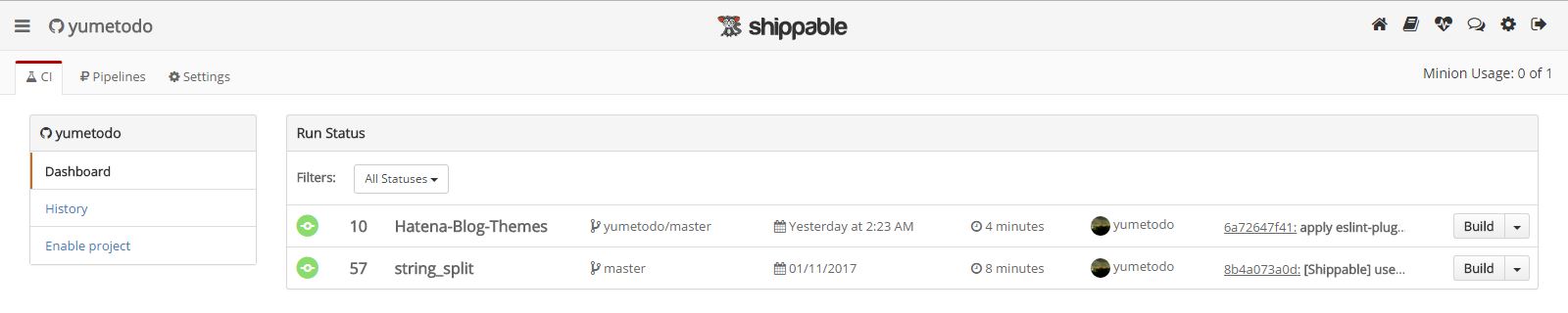 Shippable's Dashboard