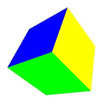 各辺に色のついた立方体が描画され、それが3D回転する