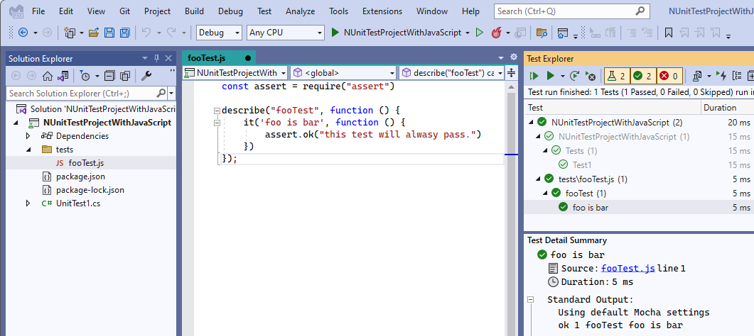 Visual StudioのテストエクスプローラでJavaScriptの単体テストを実行する