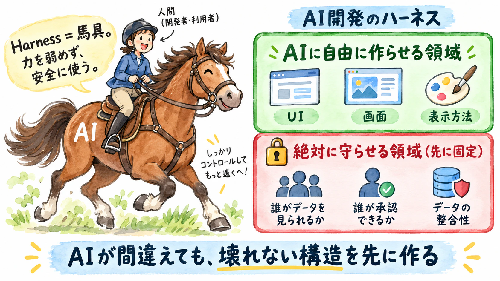 AI開発のハーネス。自由に作らせる領域と絶対に守らせる領域