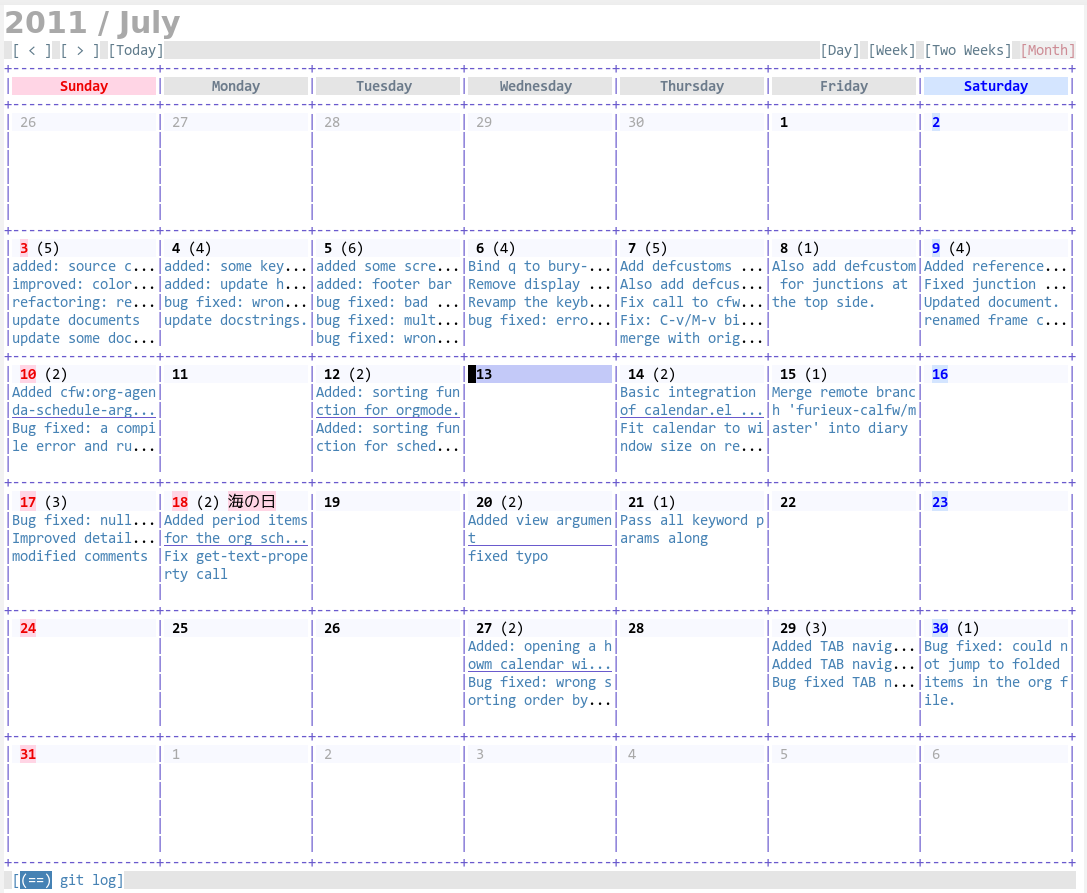 calendar for gitlog