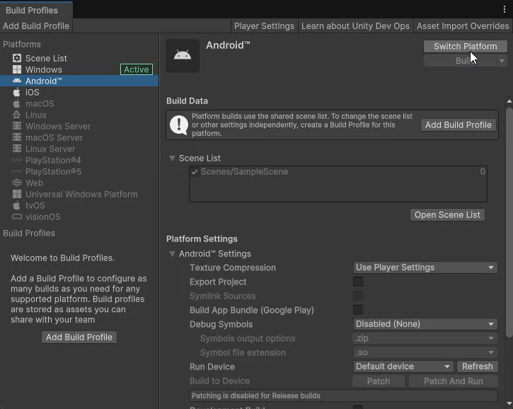 Build Settings画面
