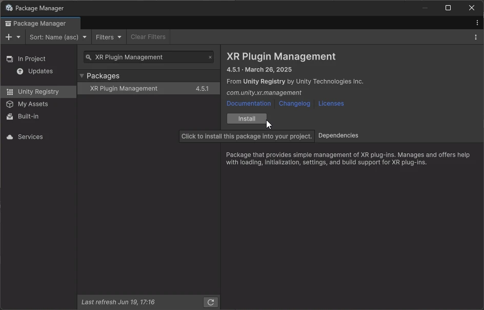 XR Plugin Managementインストール