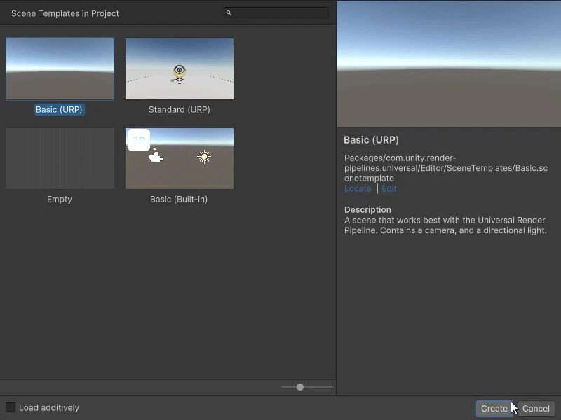 新しいシーン作成画面