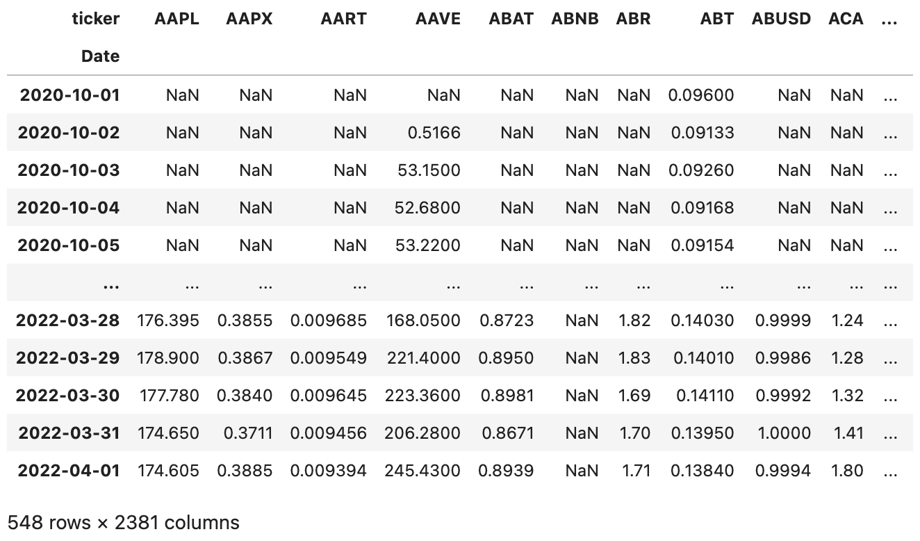 作成した Pandas DataFrame