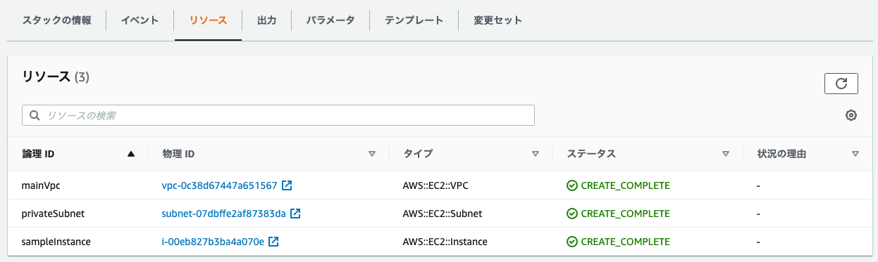 CloudFormation Stack 画面