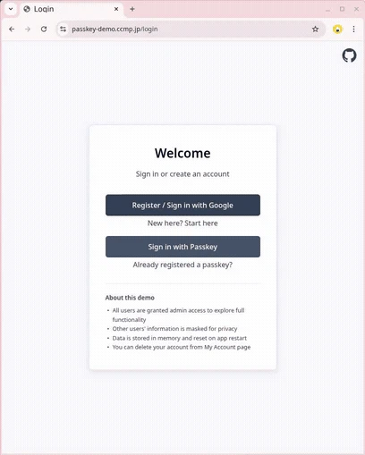 デモ2: Passkeyでサインイン