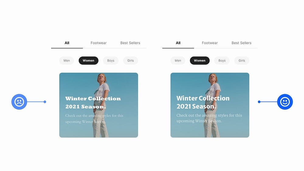 Two mobile design examples side by side with different font styles