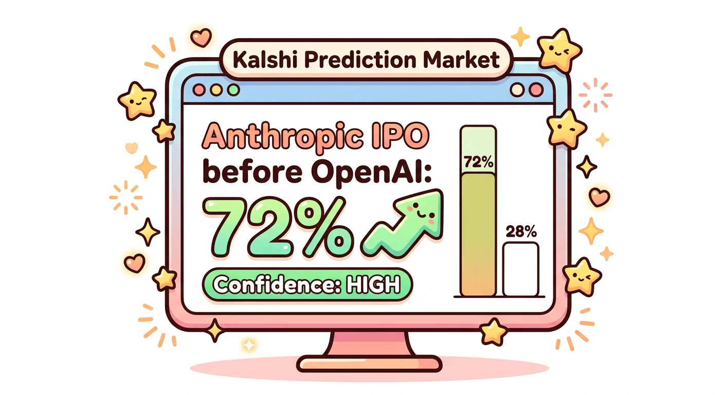 Kalshi予測市場のデータ表示(Anthropic先行IPO確率72%)