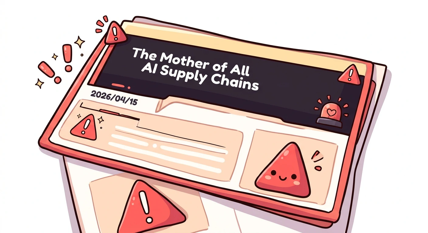 OX Security報告のヘッドライン画像: 「The Mother of All AI Supply Chains」というタイトルと2026年4月15日の日付