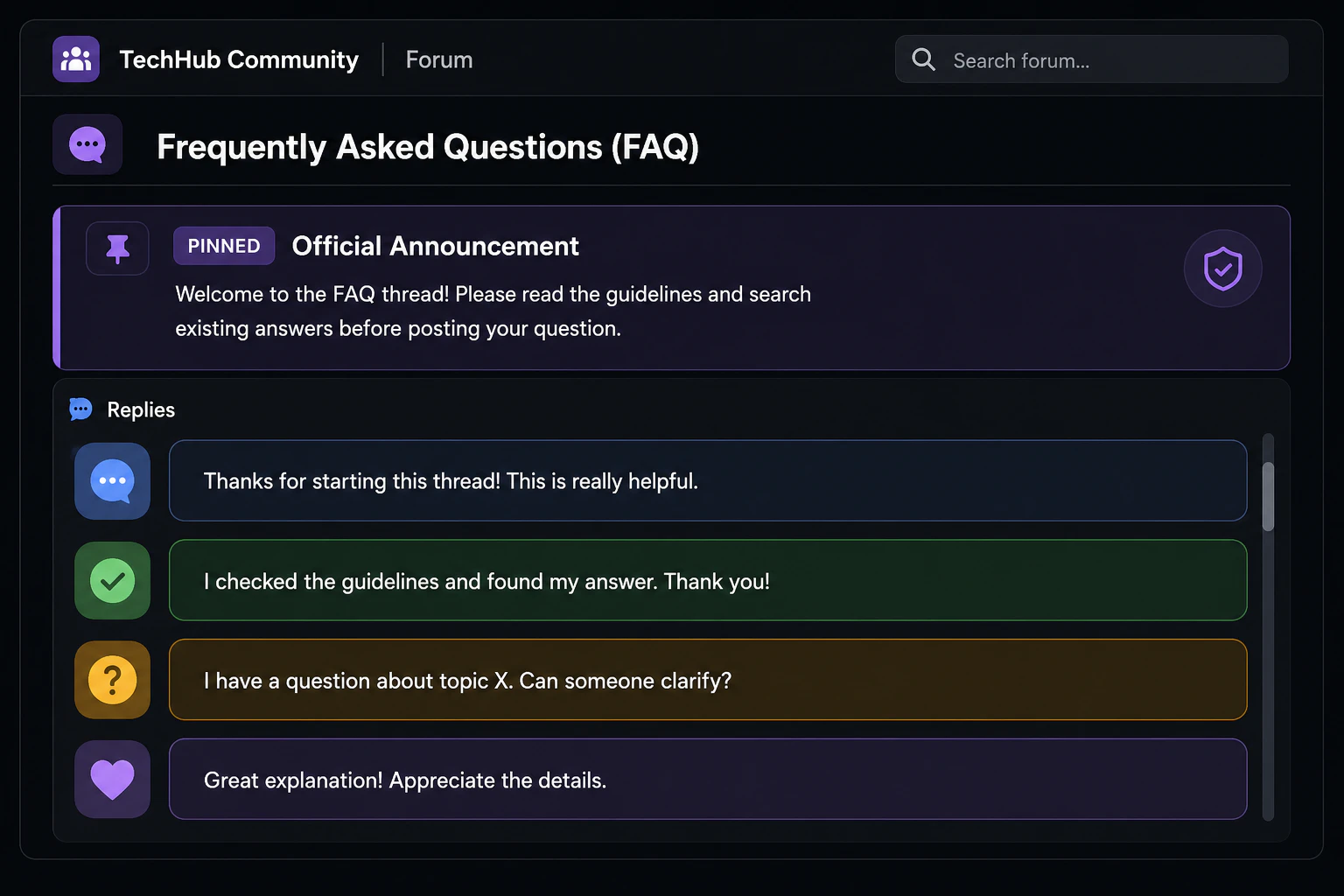 GitHub公式コミュニティのFAQ/案内スレッド画面のイメージ