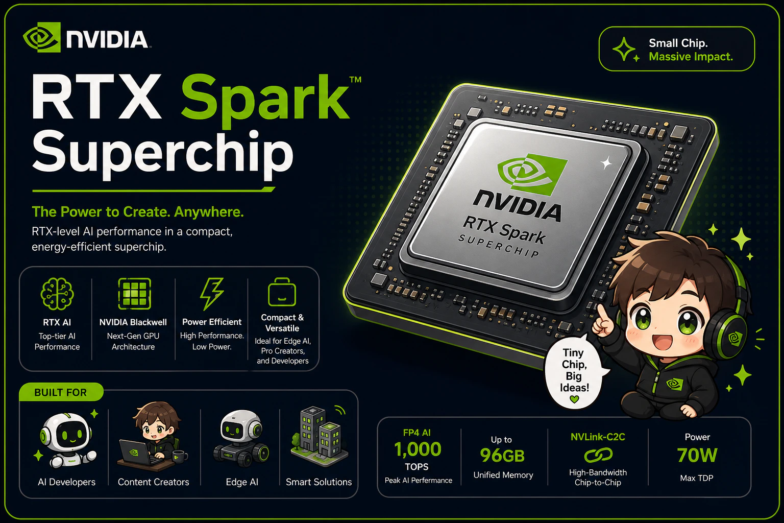 RTX Spark Superchip の NVIDIA 公式プレス画像を中央に表示