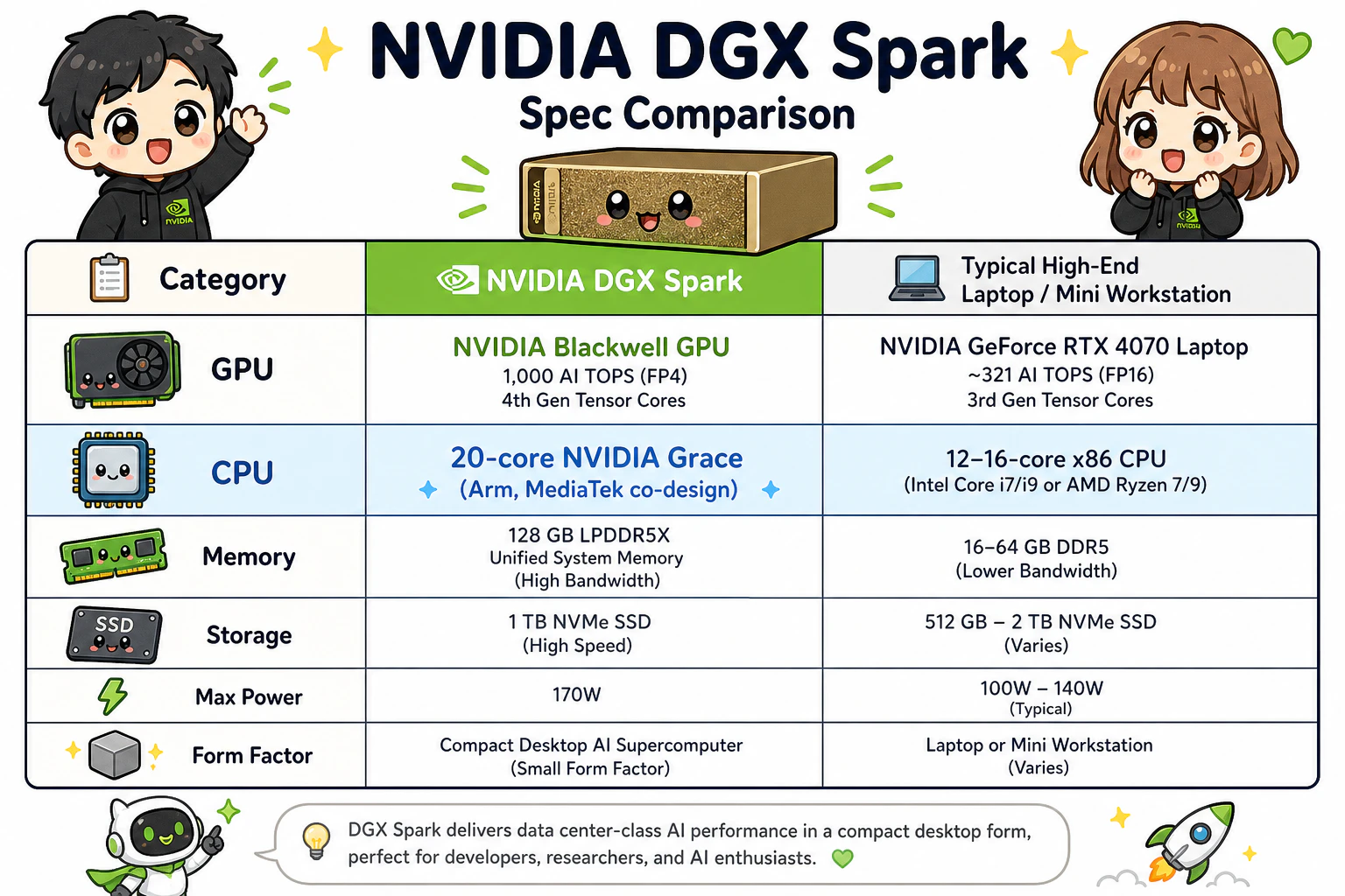 スペック表 CPU 行に「20コア NVIDIA Grace(Arm・MediaTek共同設計)」を埋める