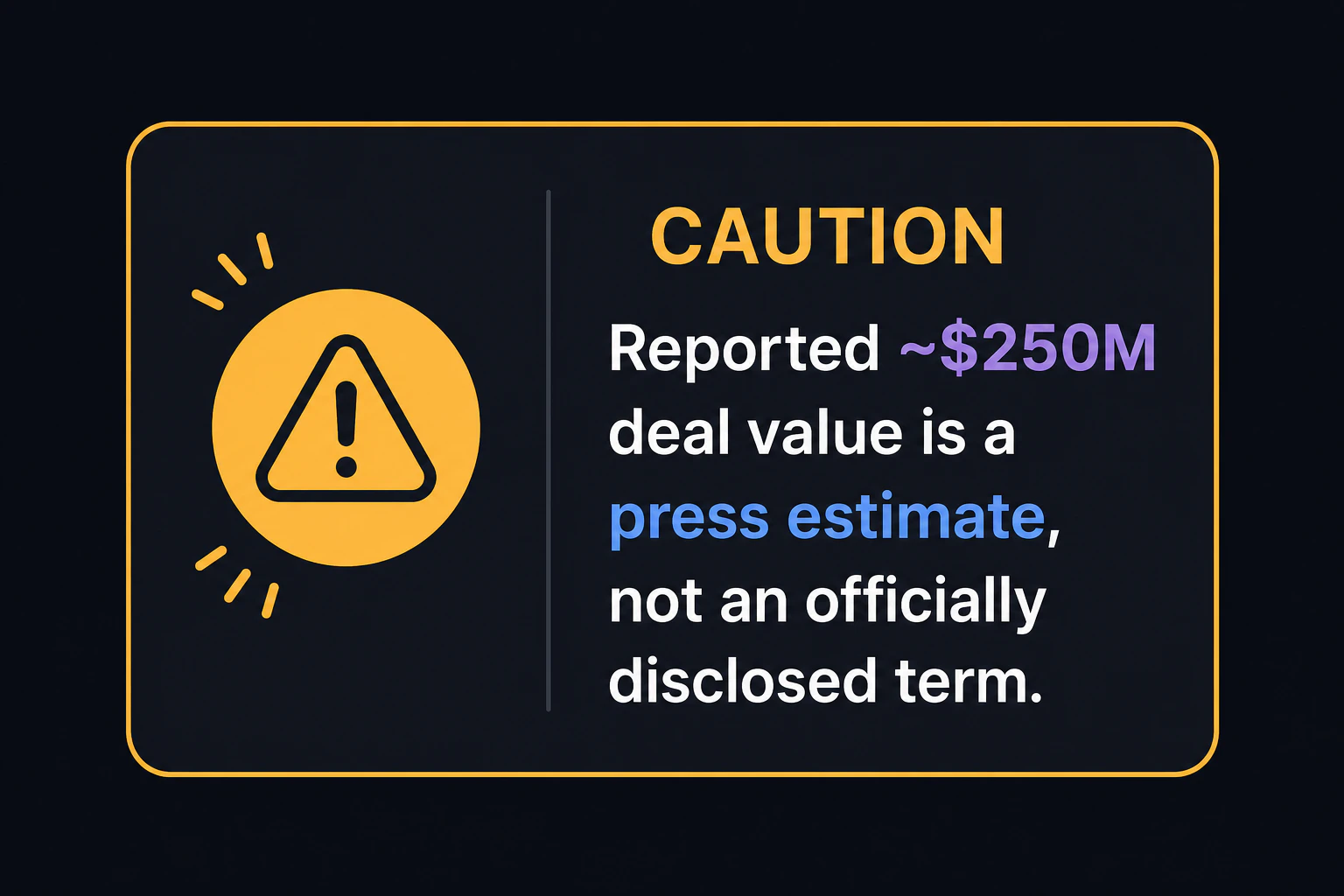 Caution card: reported ~$250M deal value is a press estimate, not an officially disclosed term