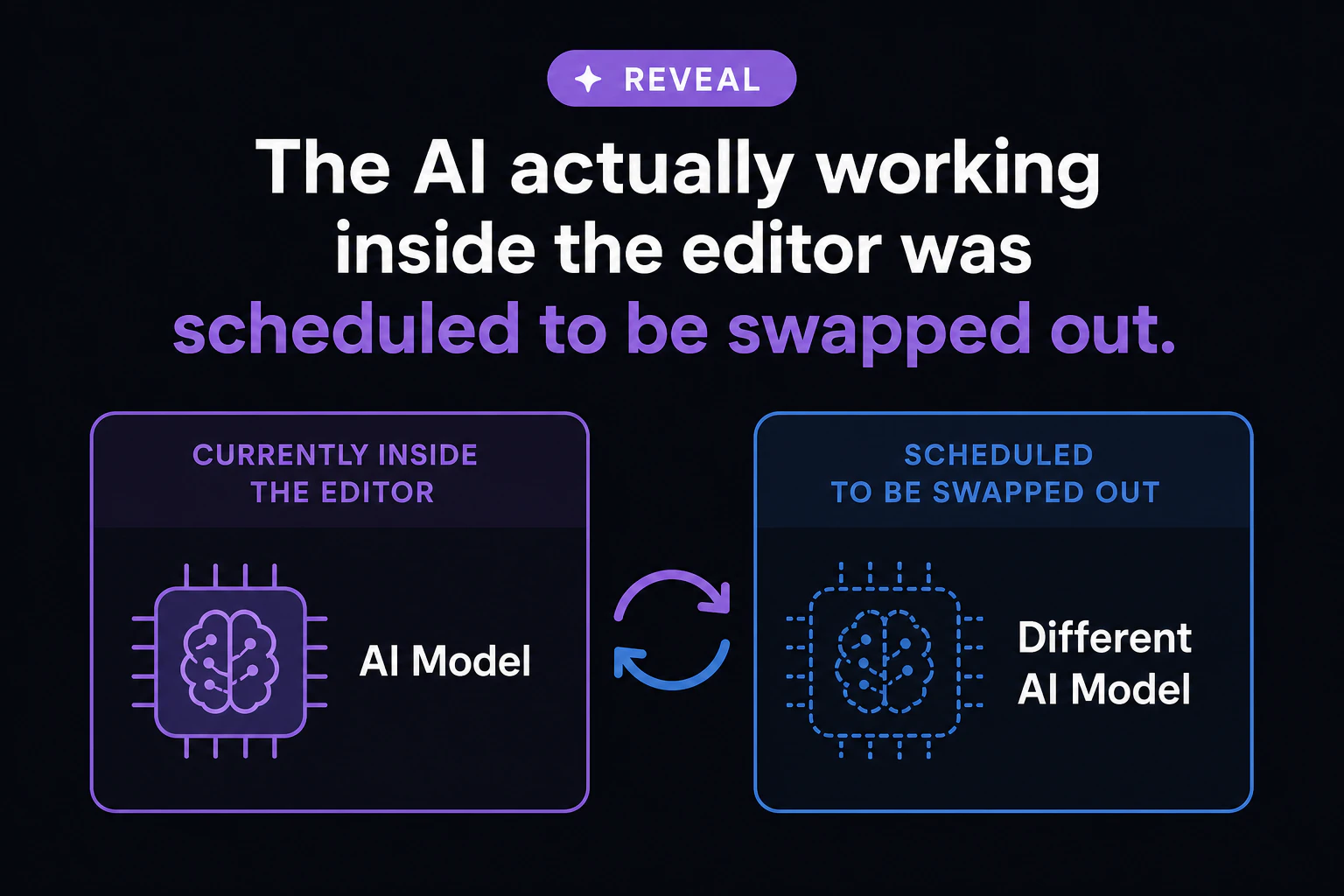 Reveal card: the AI actually working inside the editor was scheduled to be swapped out