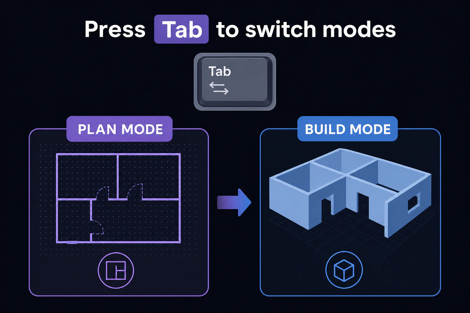 Tab キーで plan から build へ切り替わるイメージ
