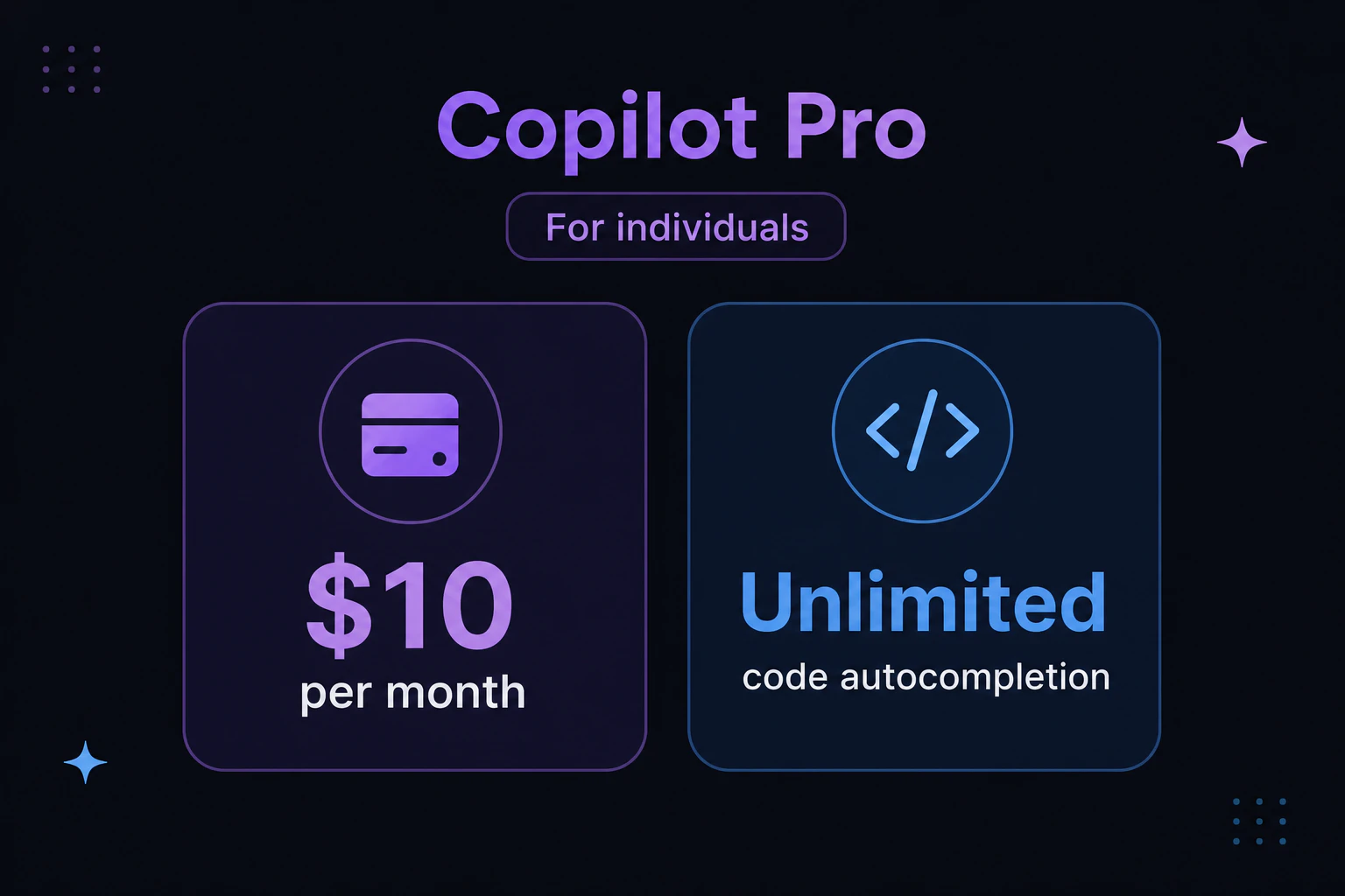 個人向け: Copilot Pro 月額$10(コード自動補完 無制限)