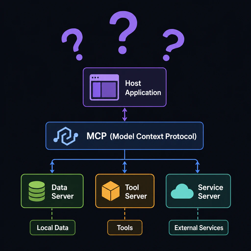 Three question marks appearing over the MCP diagram