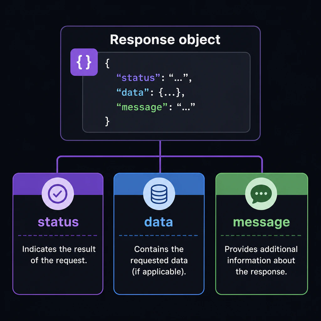 Response object split into three labeled fields