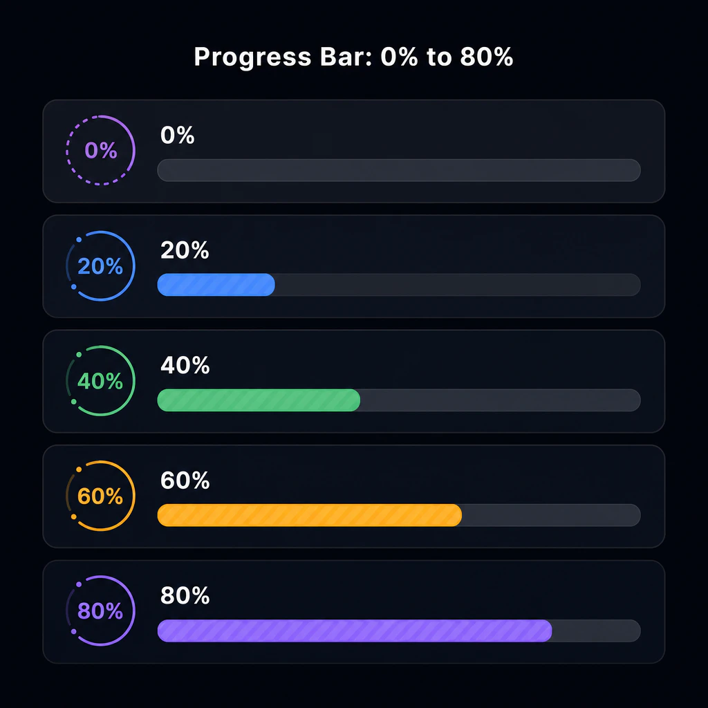 Progress bar filling from 0 to 80 percent