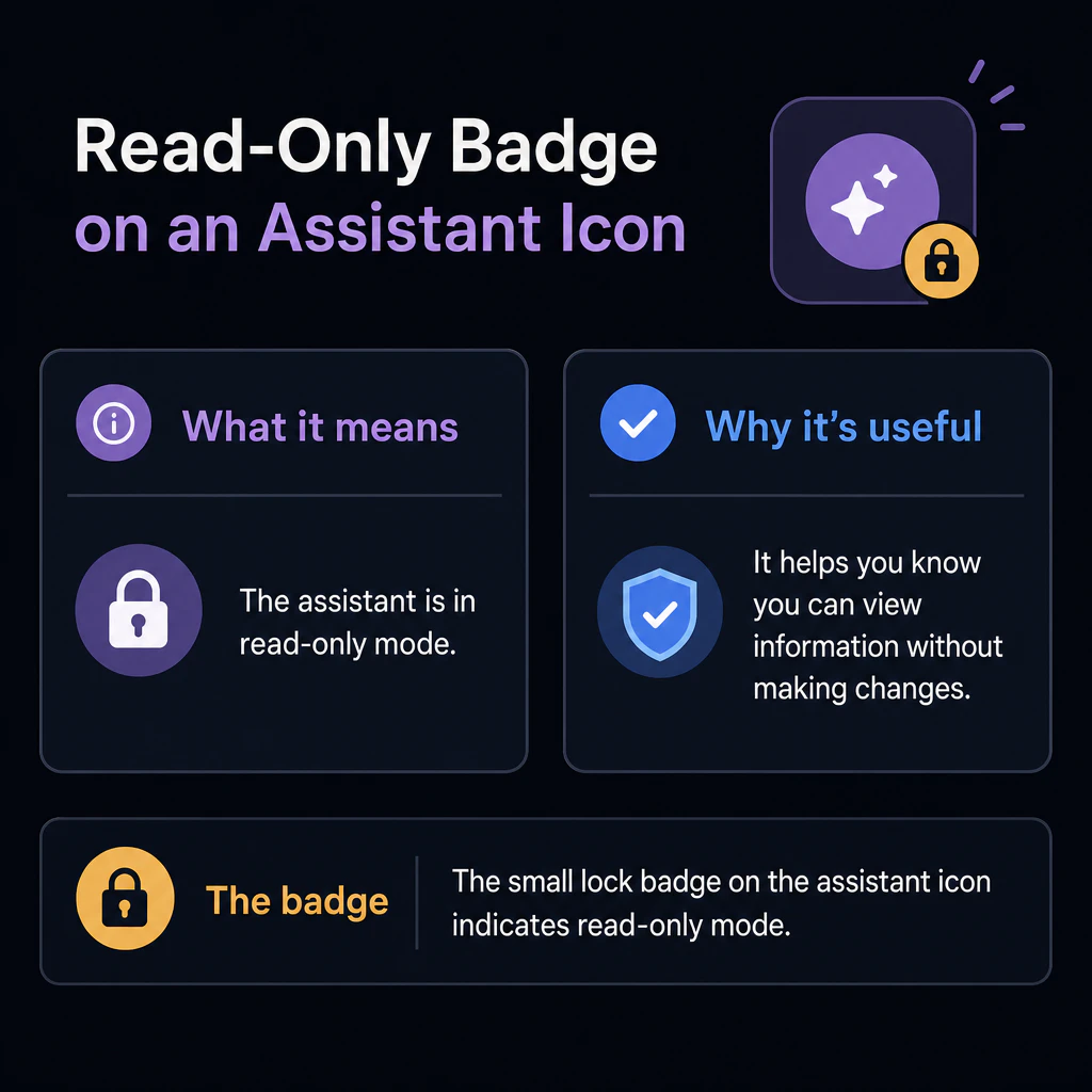 Read-only badge on an assistant icon