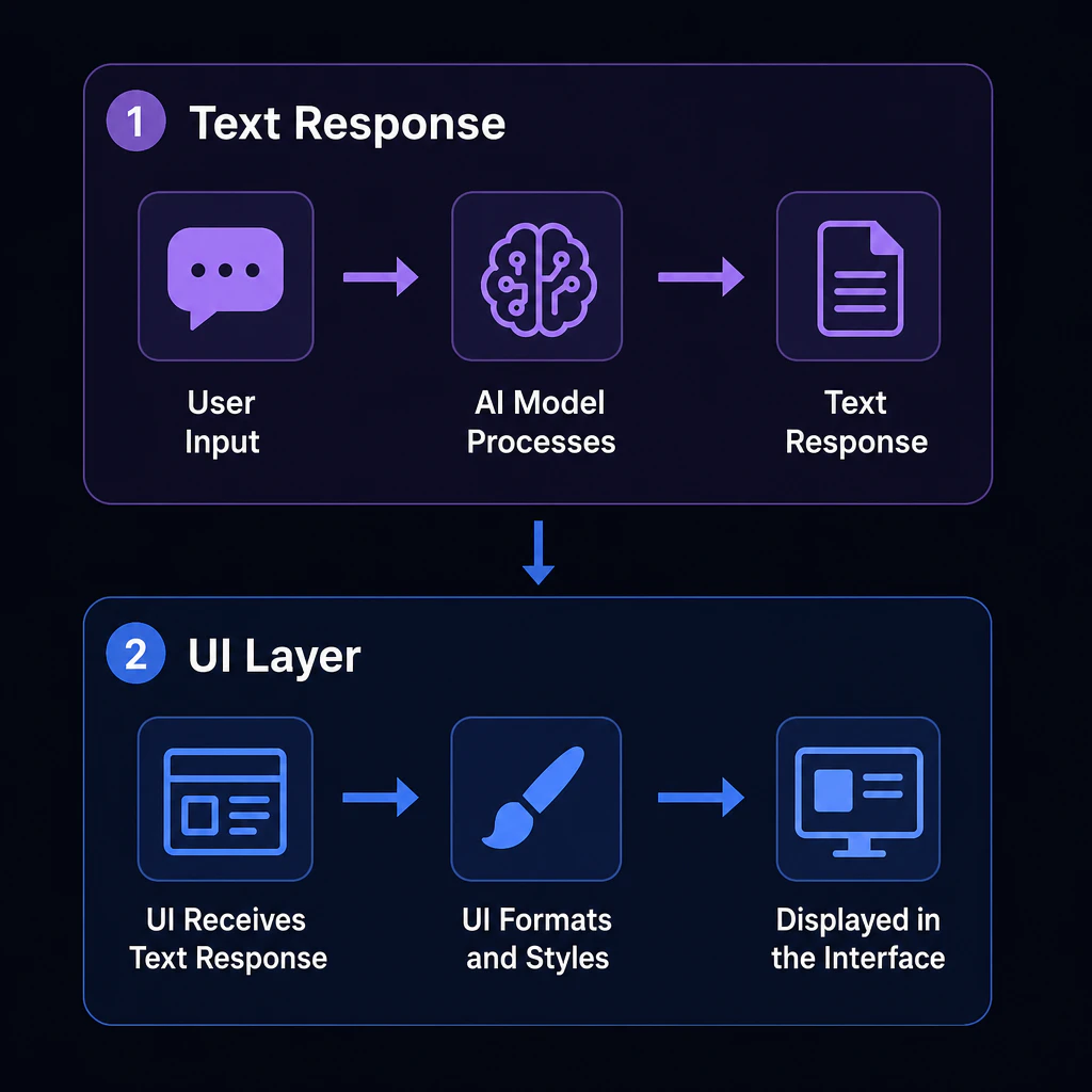 Ordered steps: text response first, UI layer second