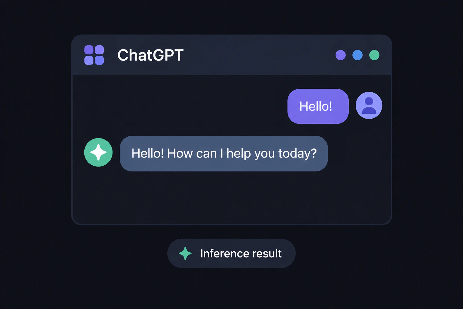 ChatGPTのチャット画面が推論結果を返す様子を示すシンプルなイメージ