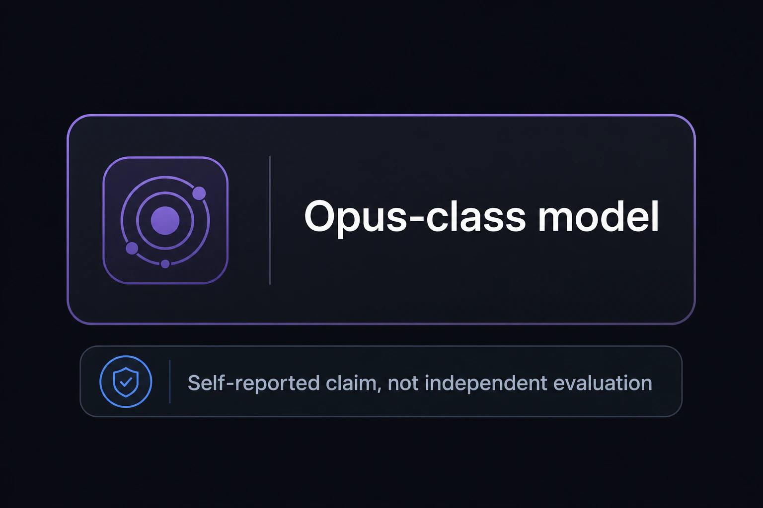 マスク氏の発言カードに英語ラベル 'Opus-class model' を表示し、下に 'Self-reported claim, not independent evaluation' と注記する