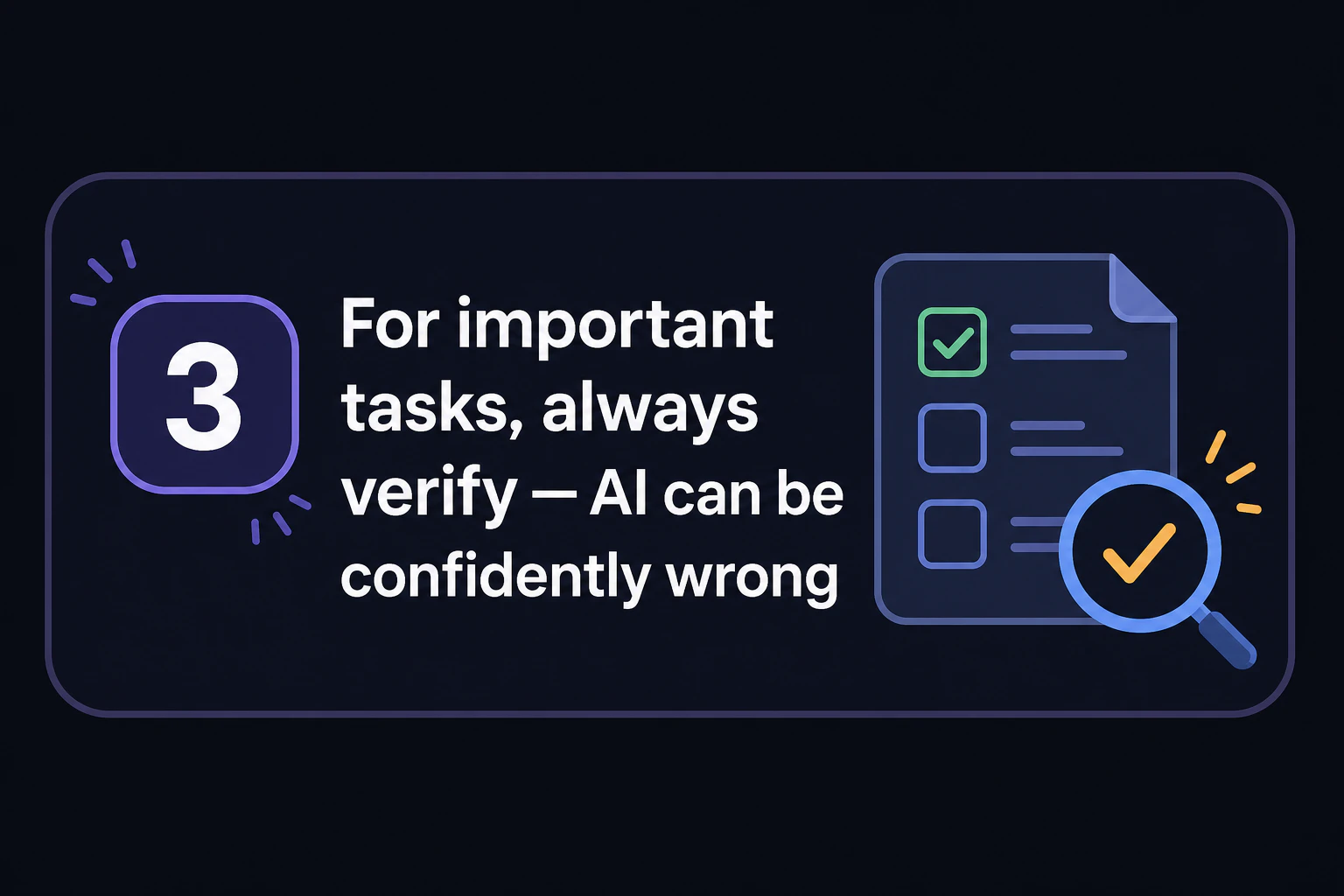番号テロップ3として英語ラベル 'For important tasks, always verify — AI can be confidently wrong' を追加する