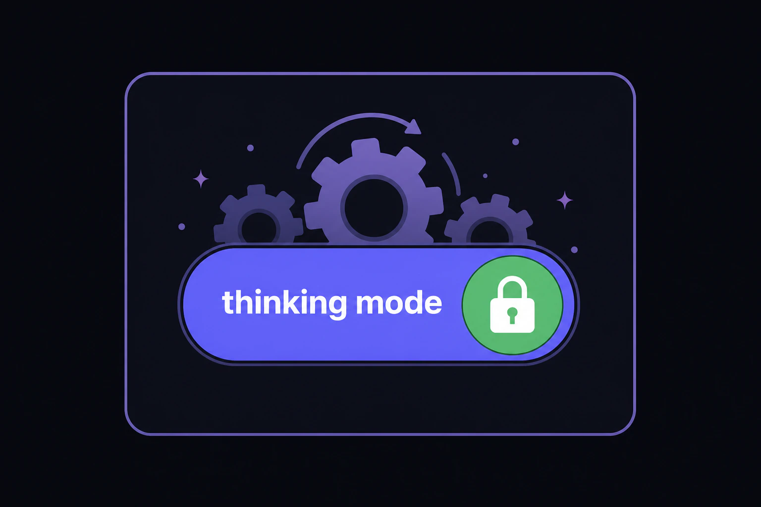 Toggle switch locked in the ON position labeled 'thinking mode', gears turning behind it