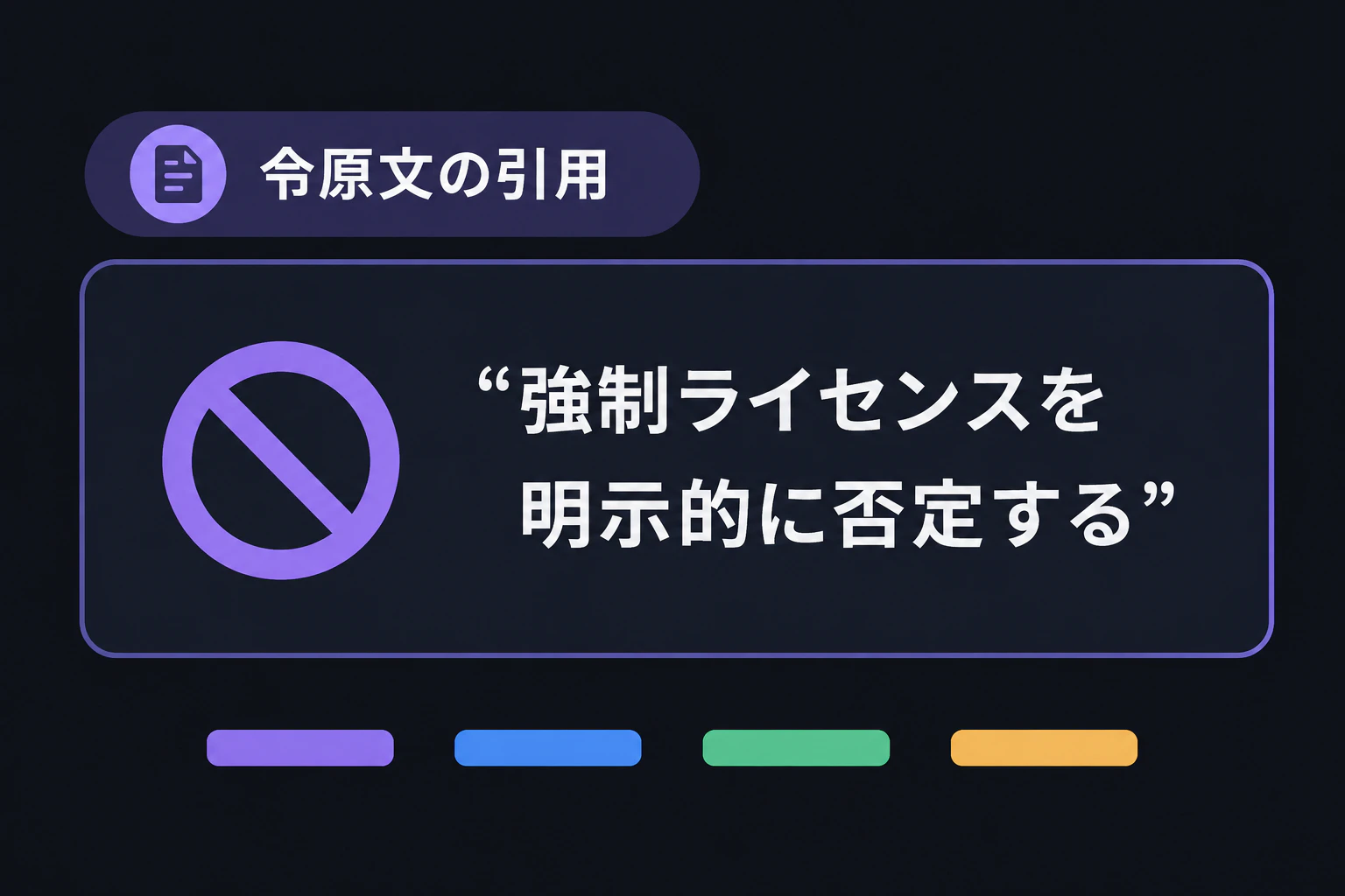 強制ライセンスを明示的に否定する令原文の引用カード