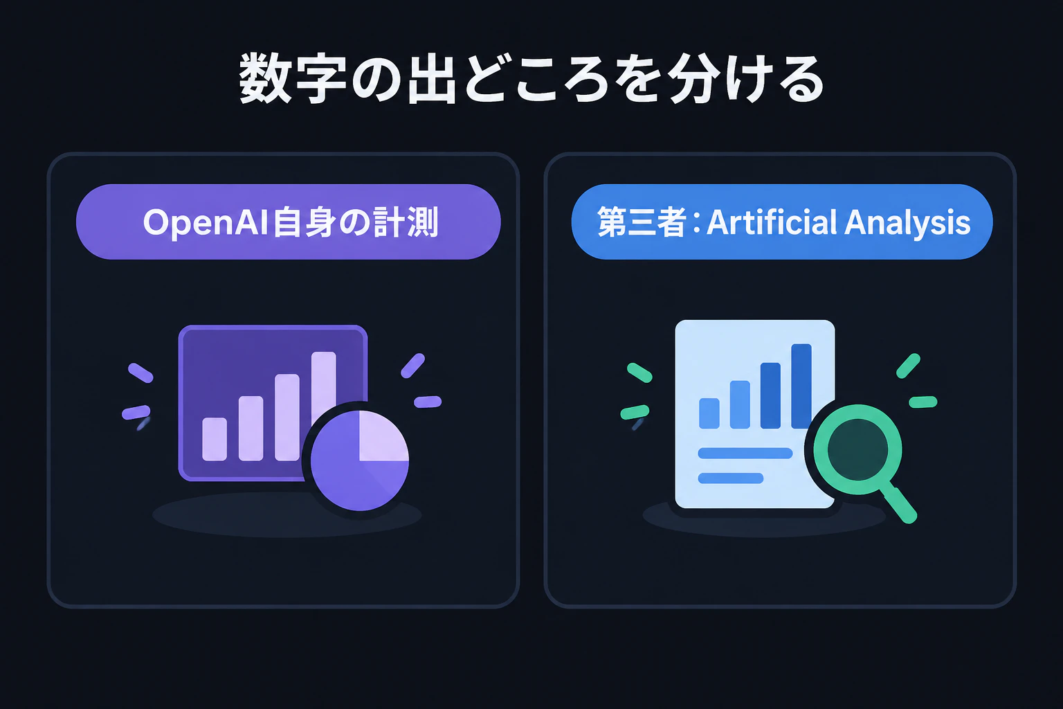 注意カード:数字の出どころを分ける 【OpenAI自身の計測】/【第三者:Artificial Analysis】
