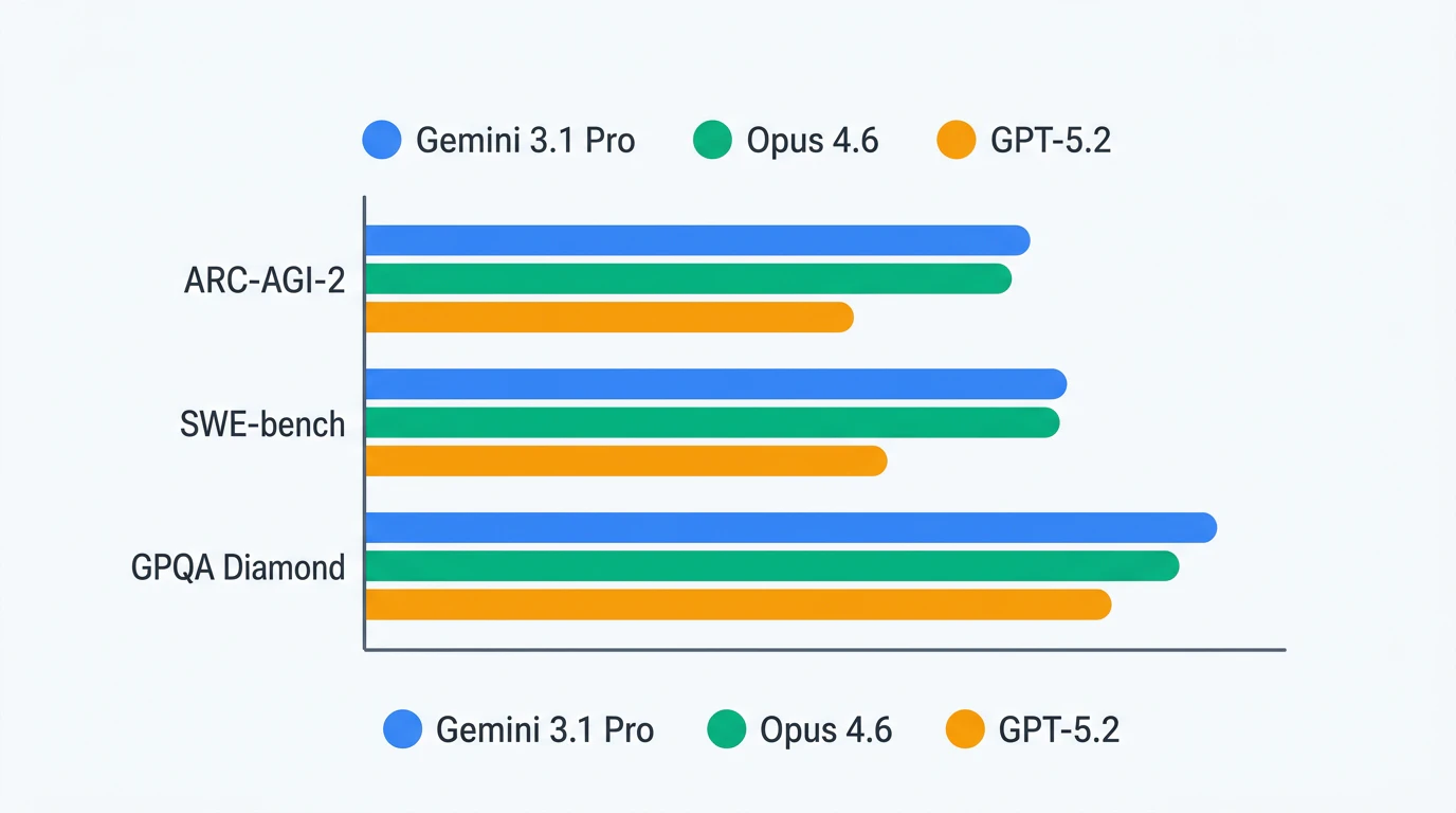 Gemini 3.1 Pro vs Opus 4.6 vs GPT-5.2 ベンチマーク比較