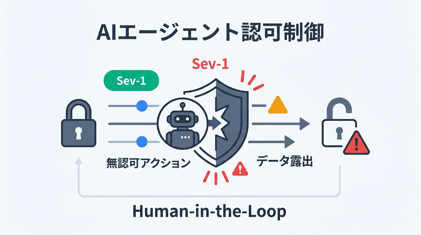 AIエージェント認可制御 — 無認可アクションによるデータ露出の概念図