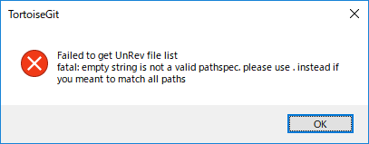 Failed to get UnRev file list fatal: empty string is not a valid pathspec. please use . instead if you meant to match all paths