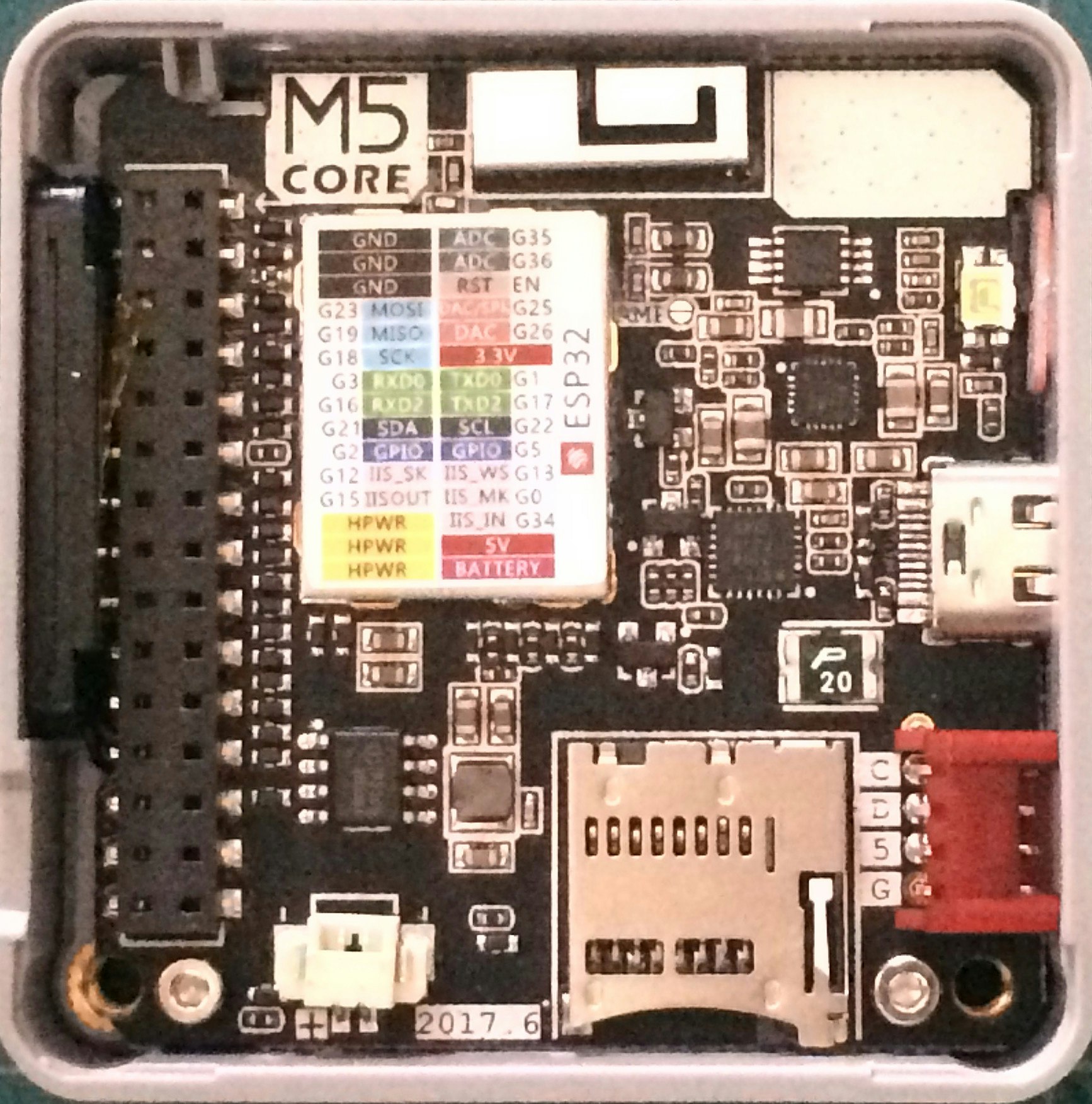 2_「M5Stack」の裏面 左にあるのが「M-BUS」.JPG