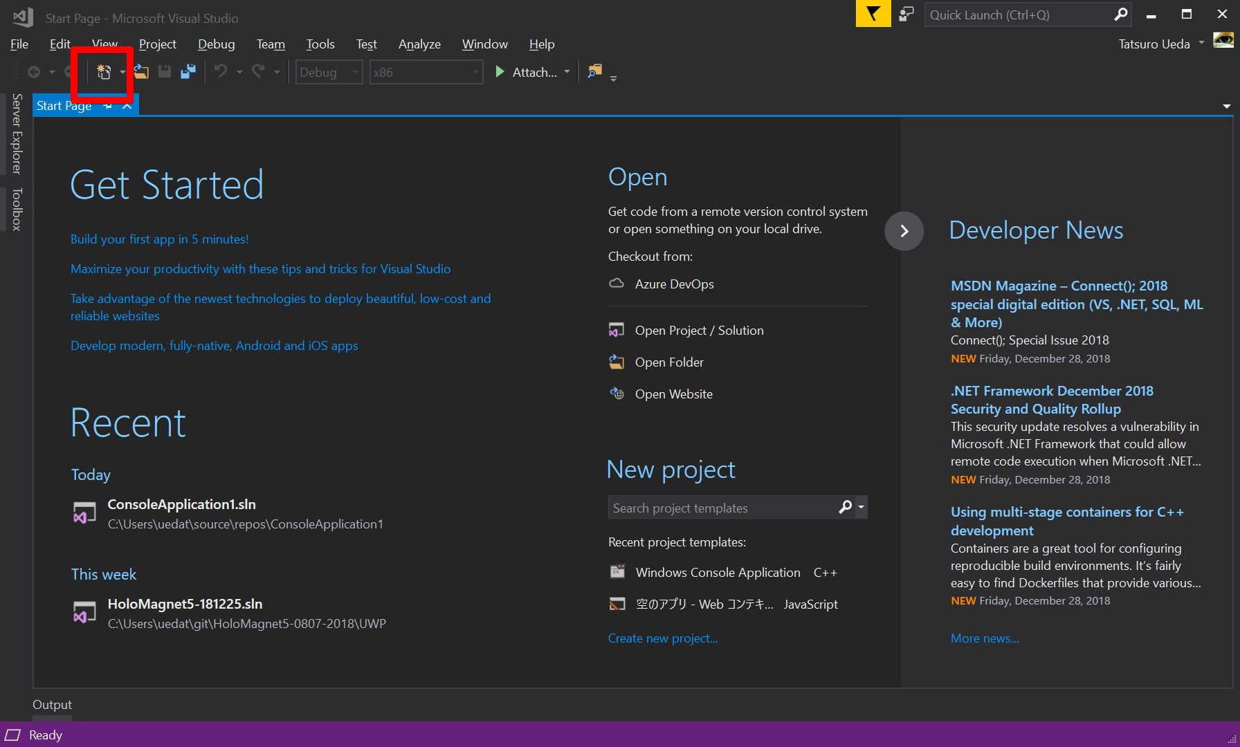 Start Page - Microsoft Visual Studio 2019-01-02 03.57.04.png