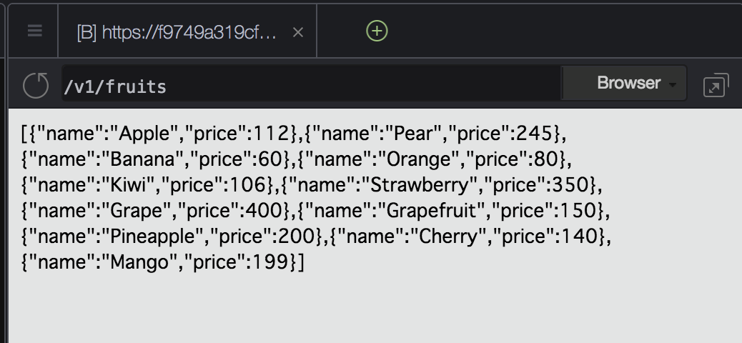/v1/fruitsにアクセスした結果