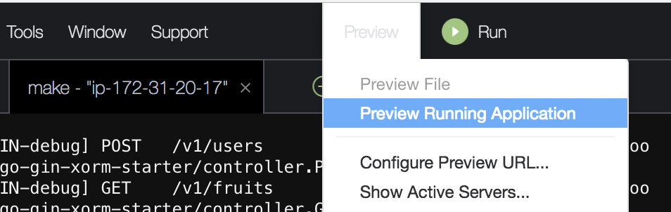 Preview Running Application