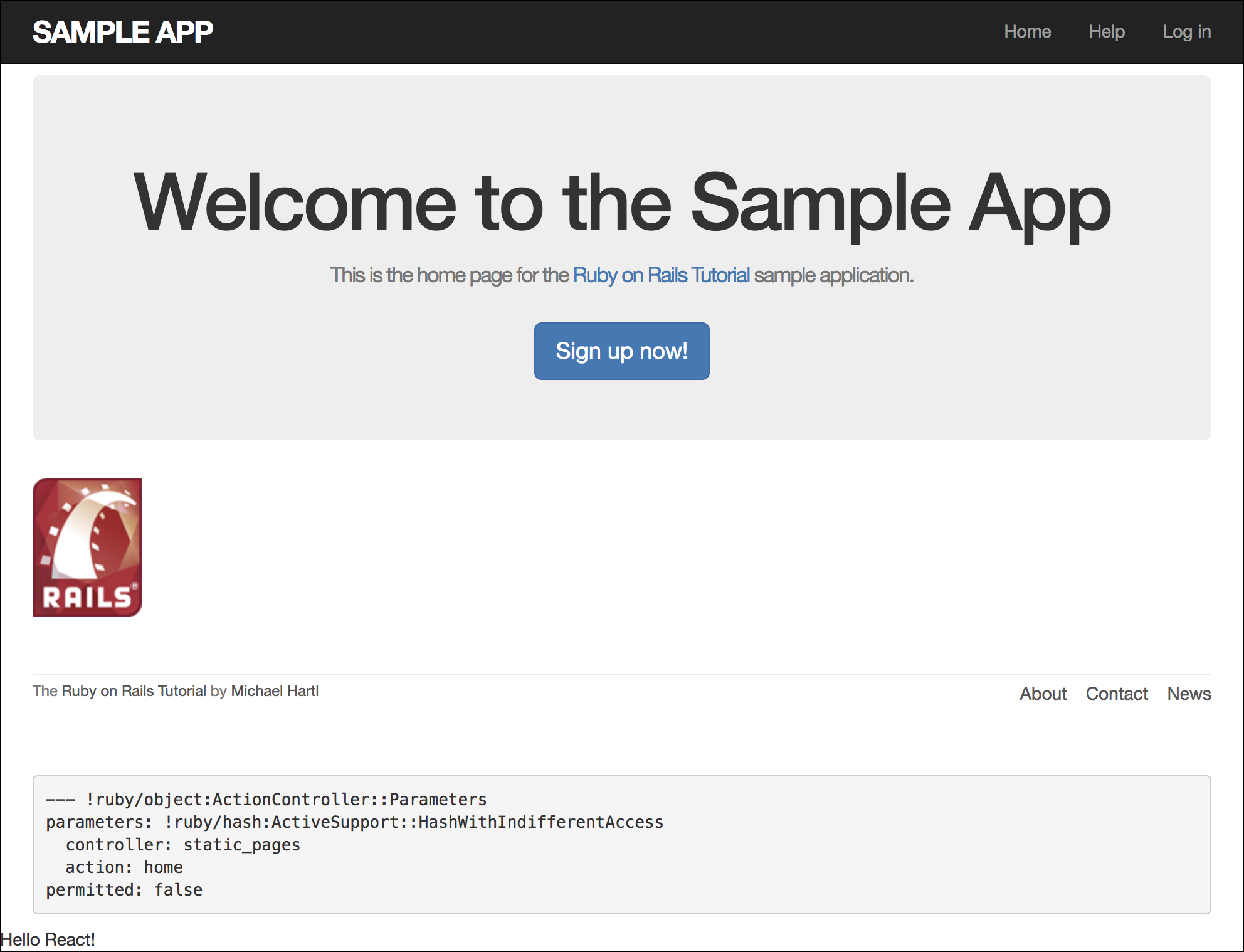 Hello React!が表示された