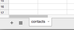 シート名は "contacts"