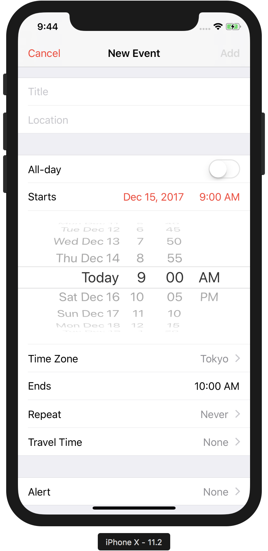 iPhone X Calendar app