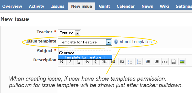 Issue Templates plugin Screenshot