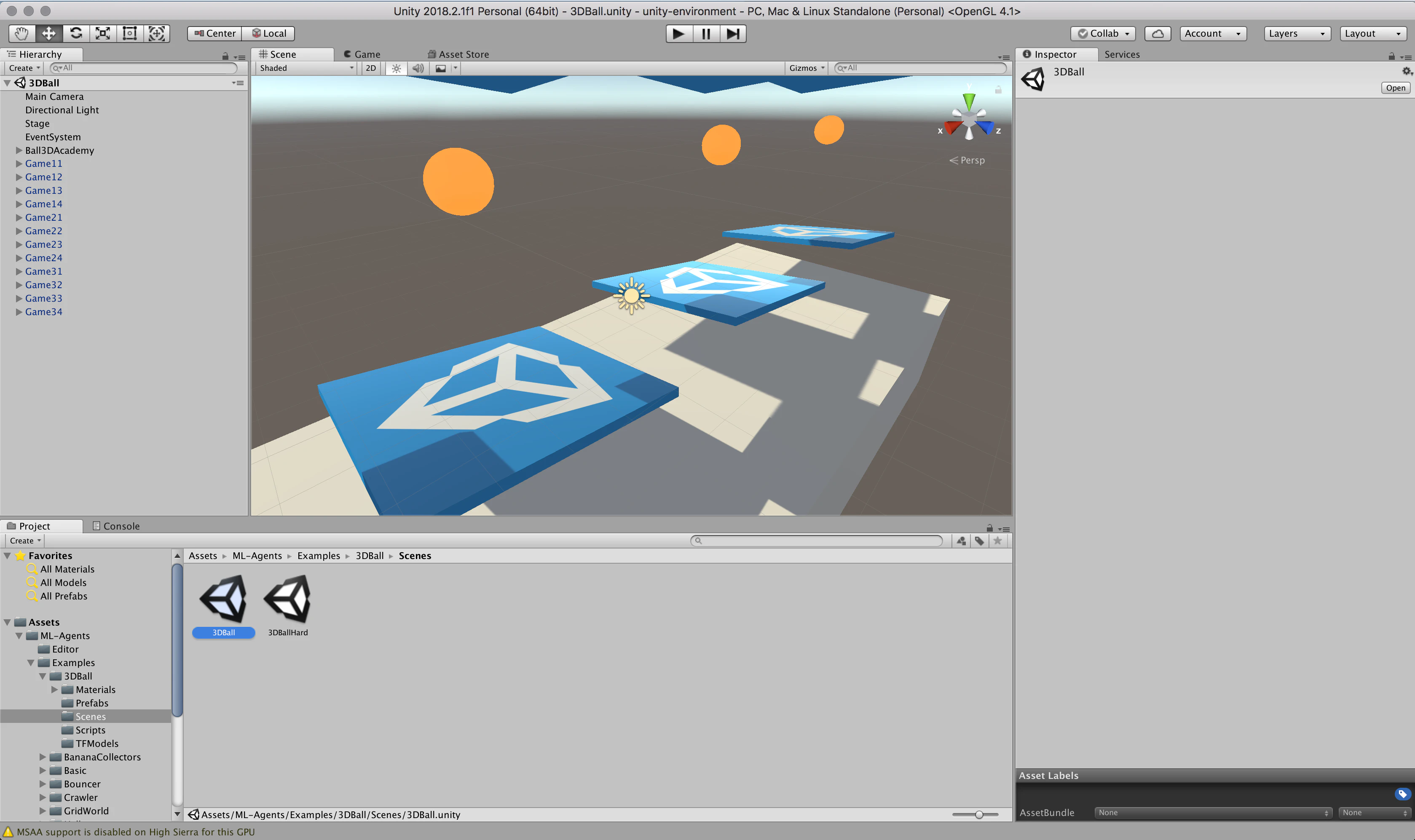 3DBall Scenes