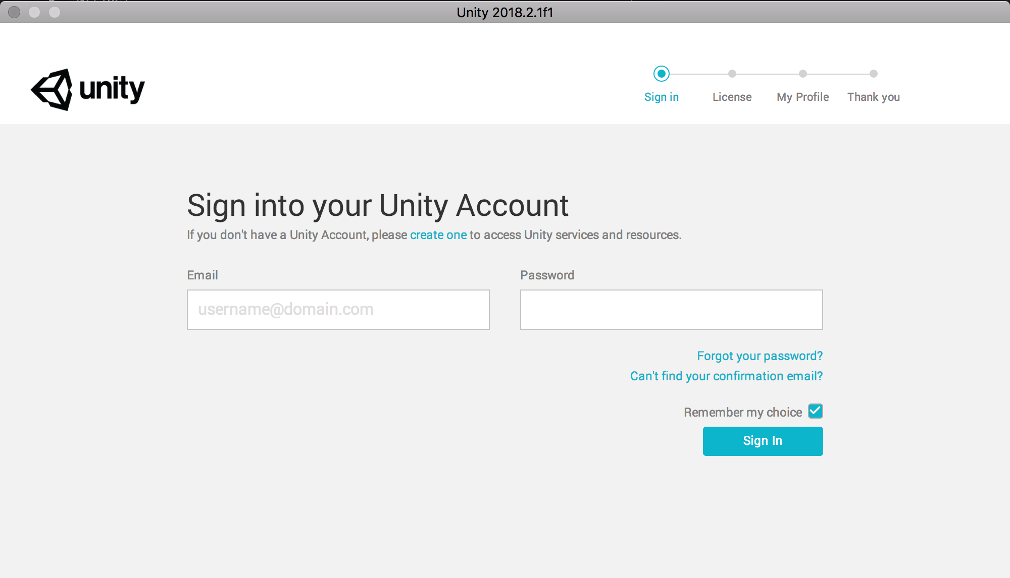 Sign into your Unity Account